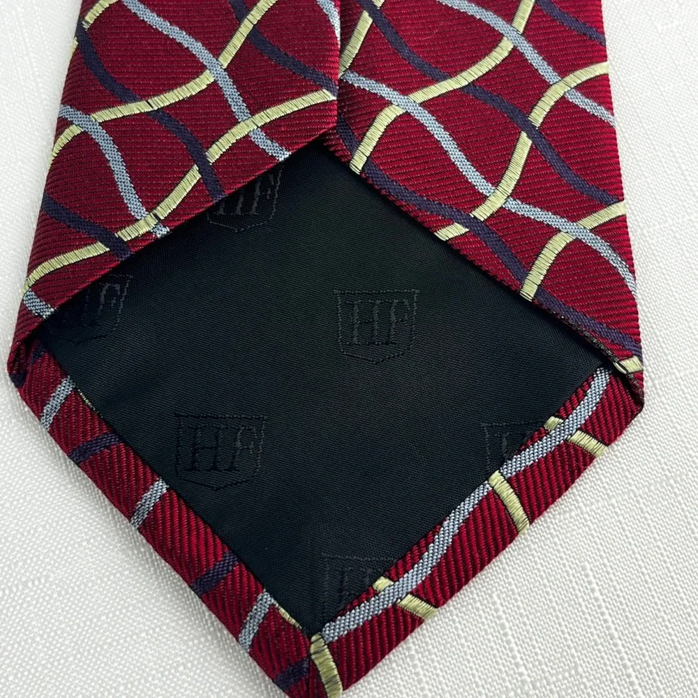 Hickey-Freeman Necktie Mens Red Woven‎ Silk Geometric Lattice Made in USA